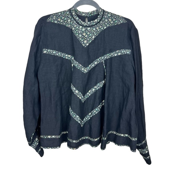 Isabel Marant Mooney Printed Linen Blouse 36/S Black High Neck Floral - Picture 7 of 14